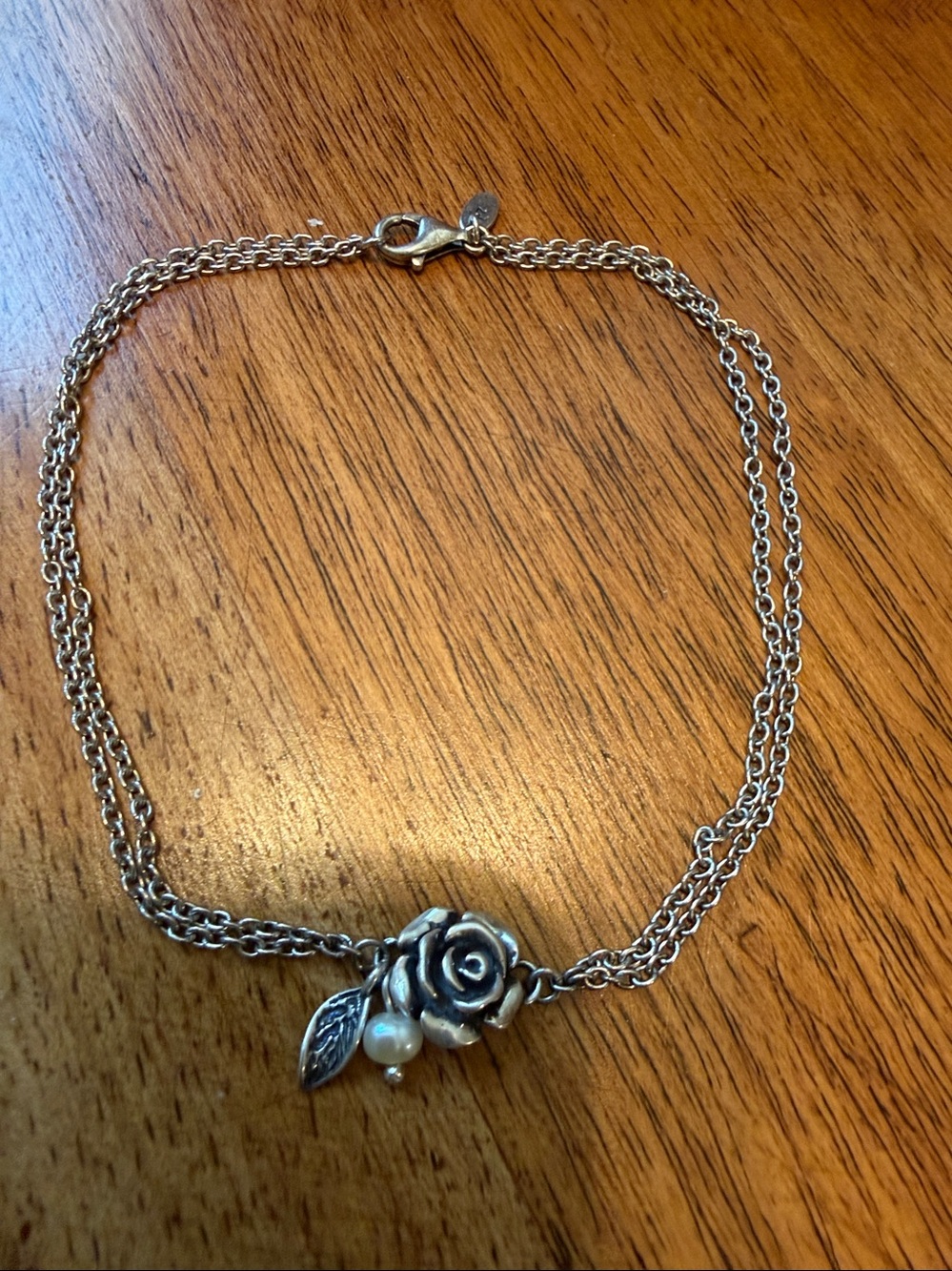 ISRAEL PZ Sterling Silver 925 ROSE Leaf Pearl Double chain
Anklet 6.7g, 10 3/8"